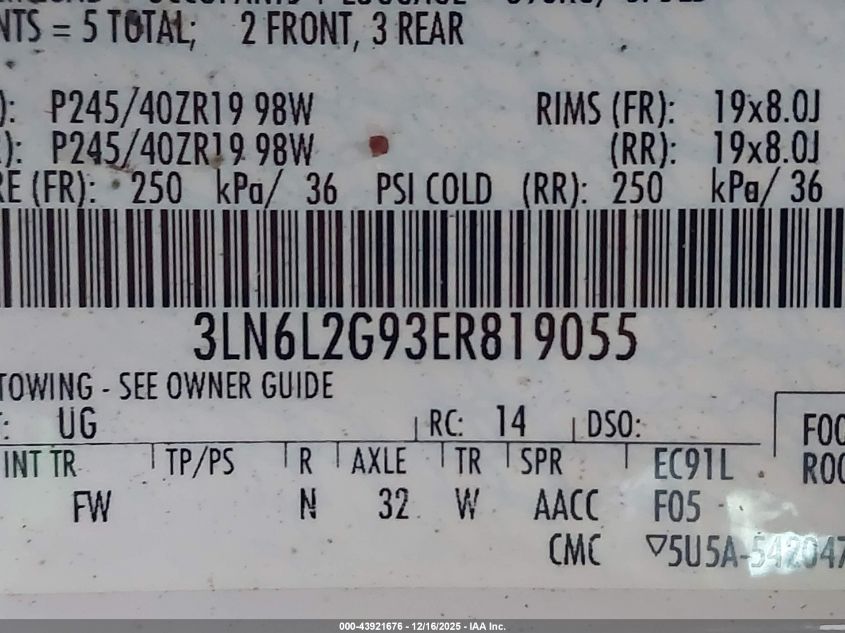 2014 Lincoln Mkz VIN: 3LN6L2G93ER819055 Lot: 43921676