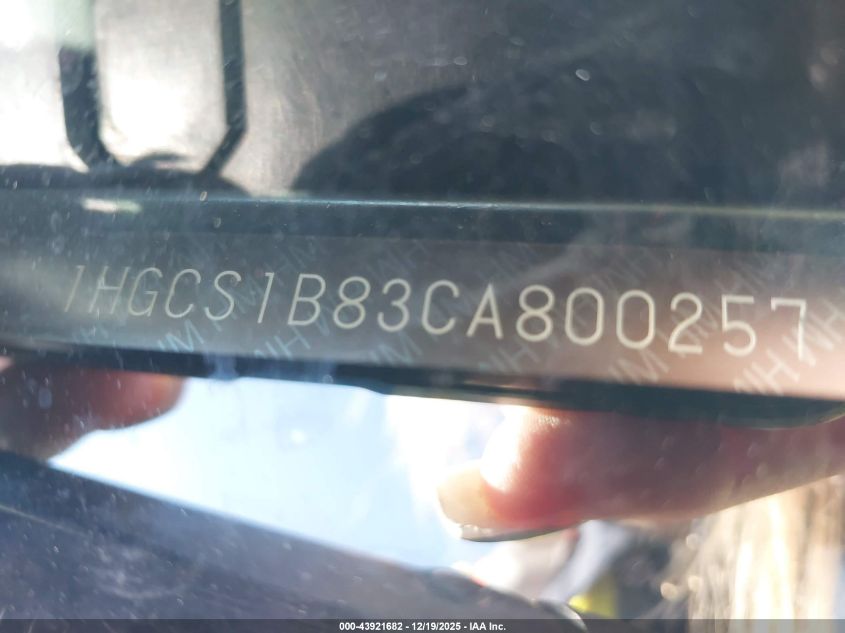 2012 Honda Accord 2.4 Ex-L VIN: 1HGCS1B83CA800257 Lot: 43921682