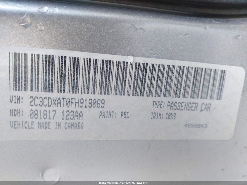 2015 Dodge Charger Police VIN: 2C3CDXAT0FH919069 Lot: 43921686