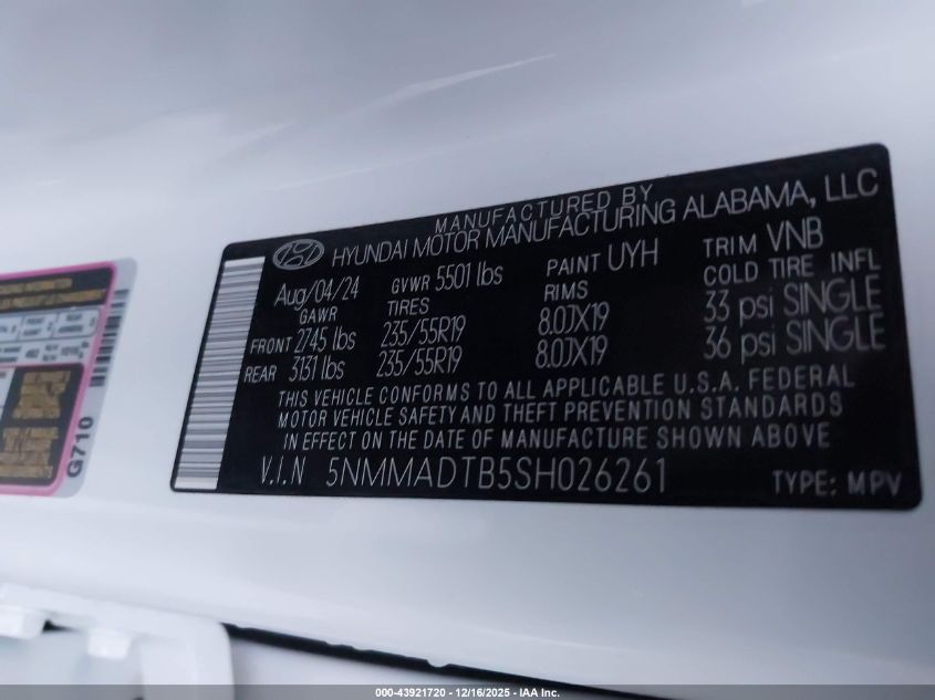 2025 Genesis Gv70 2.5T Awd VIN: 5NMMADTB5SH026261 Lot: 43921720