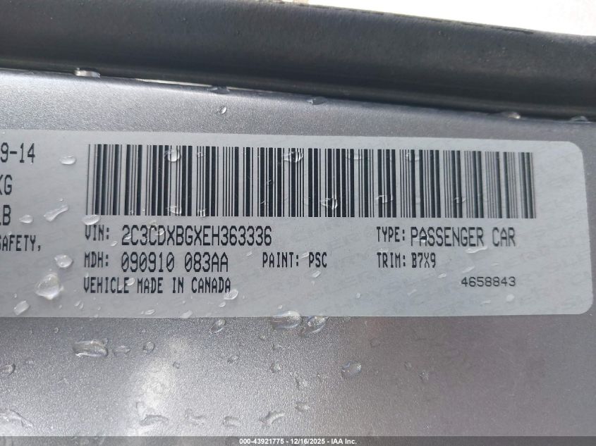 2014 Dodge Charger Se VIN: 2C3CDXBGXEH363336 Lot: 43921775