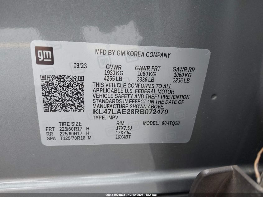 2024 Buick Envista Preferred Fwd VIN: KL47LAE28RB072470 Lot: 43921831