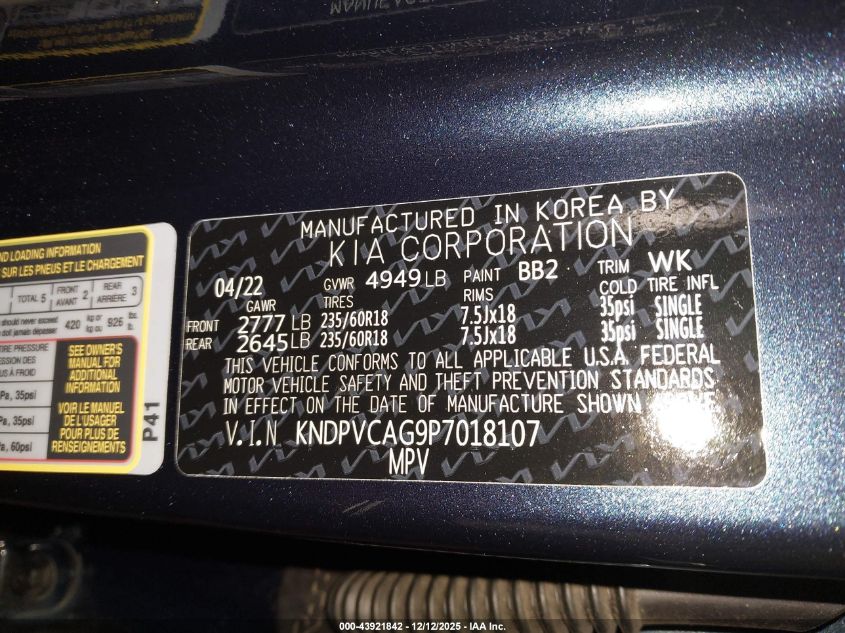 2023 Kia Sportage Hybrid Ex VIN: KNDPVCAG9P7018107 Lot: 43921842