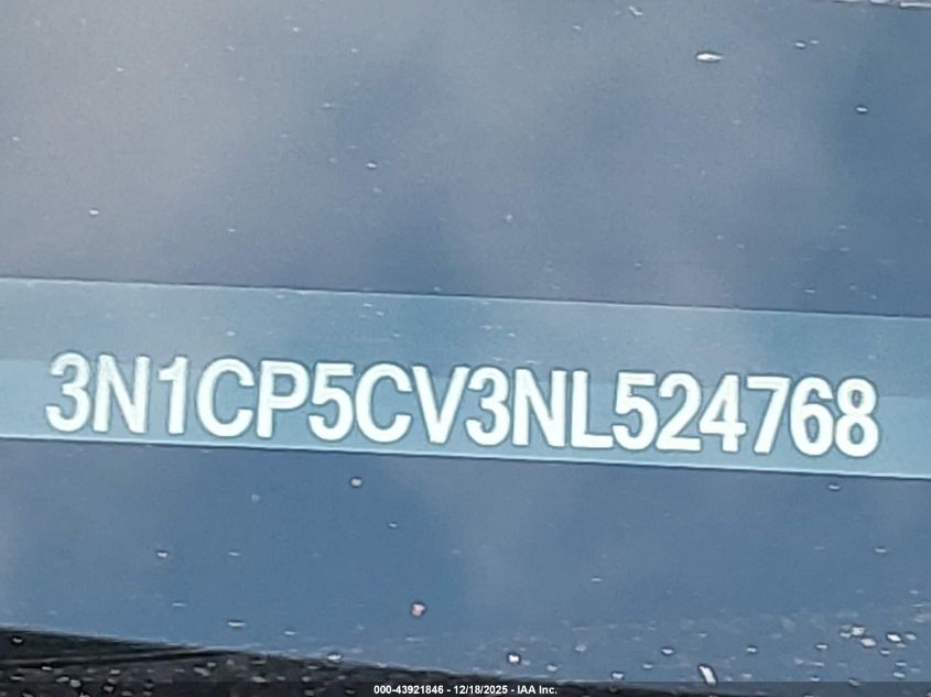 2022 Nissan Kicks Sv Xtronic Cvt VIN: 3N1CP5CV3NL524768 Lot: 43921846