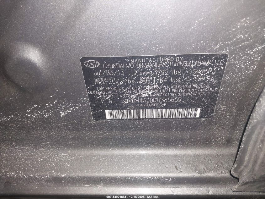 2013 Hyundai Elantra Gls VIN: 5NPDH4AE0DH385659 Lot: 43921884