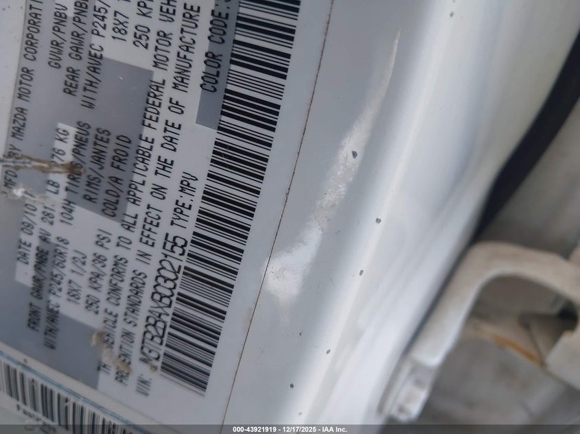 JM3TB2BAXB0302155 2011 MAZDA CX-9 photo no. 9