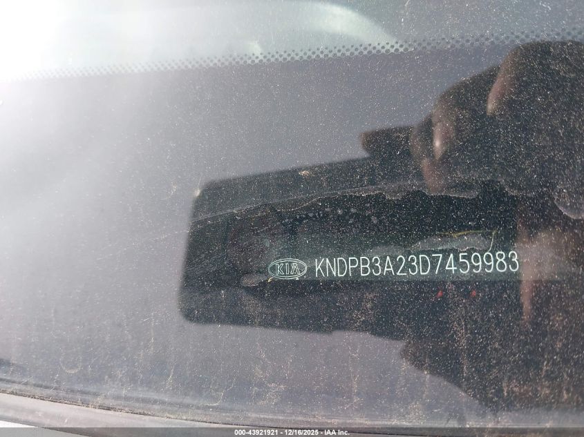 2013 Kia Sportage Lx VIN: KNDPB3A23D7459983 Lot: 43921921