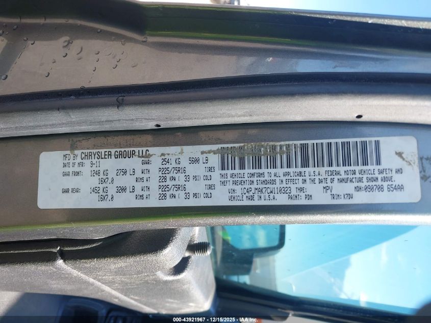 2012 Jeep Liberty Sport VIN: 1C4PJMAK7CW110323 Lot: 43921967