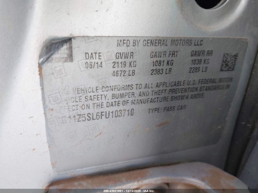 2015 Chevrolet Impala Ls VIN: 1G11Z5SL6FU103710 Lot: 43921981