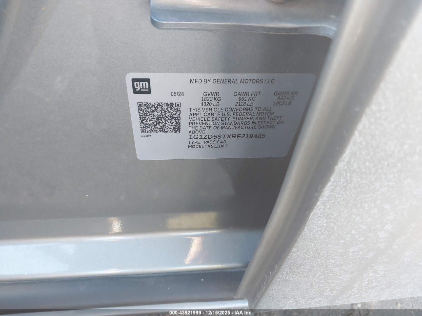 2024 Chevrolet Malibu Fwd 1Lt VIN: 1G1ZD5STXRF219485 Lot: 43921999