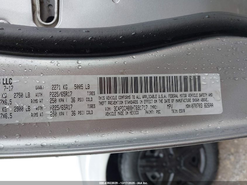 2017 Dodge Journey Se VIN: 3C4PDCAB8HT691717 Lot: 43922029