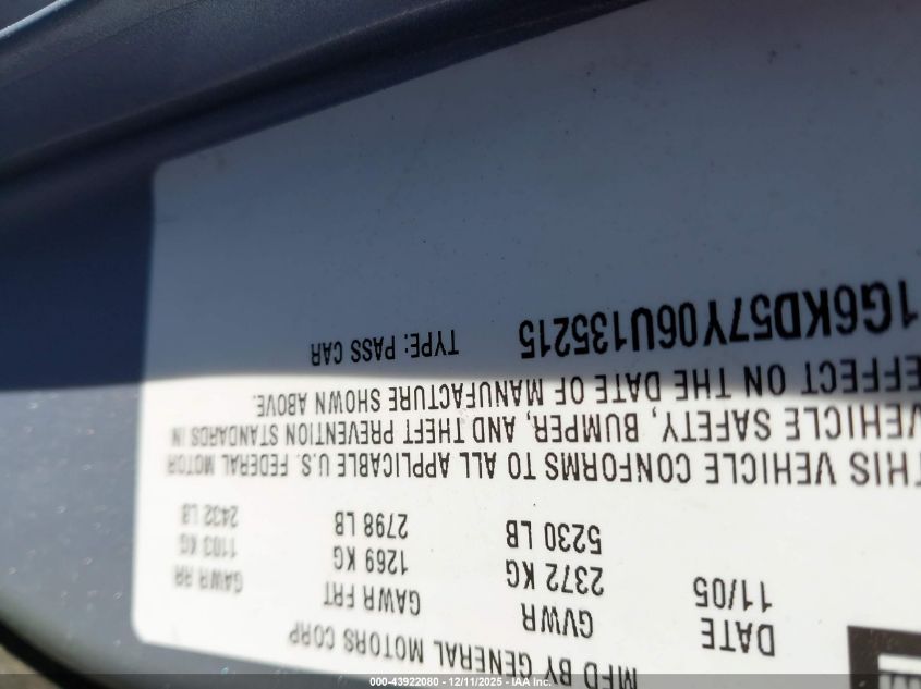 2006 Cadillac Dts Standard VIN: 1G6KD57Y06U135215 Lot: 43922080