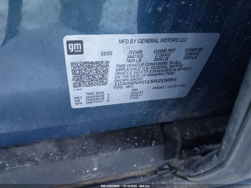 2025 Chevrolet Tahoe - 1GNS6NRD1SR215094