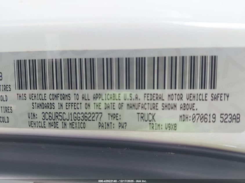 2016 Ram 2500 Tradesman VIN: 3C6UR5CJ1GG362277 Lot: 43922148