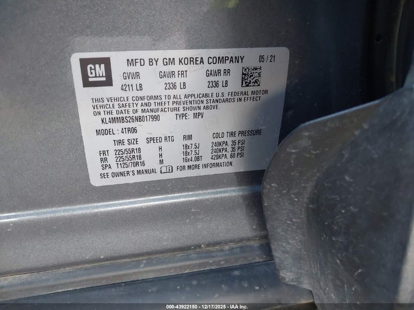 2022 Buick Encore Gx Fwd Preferred VIN: KL4MMBS26NB017990 Lot: 43922150