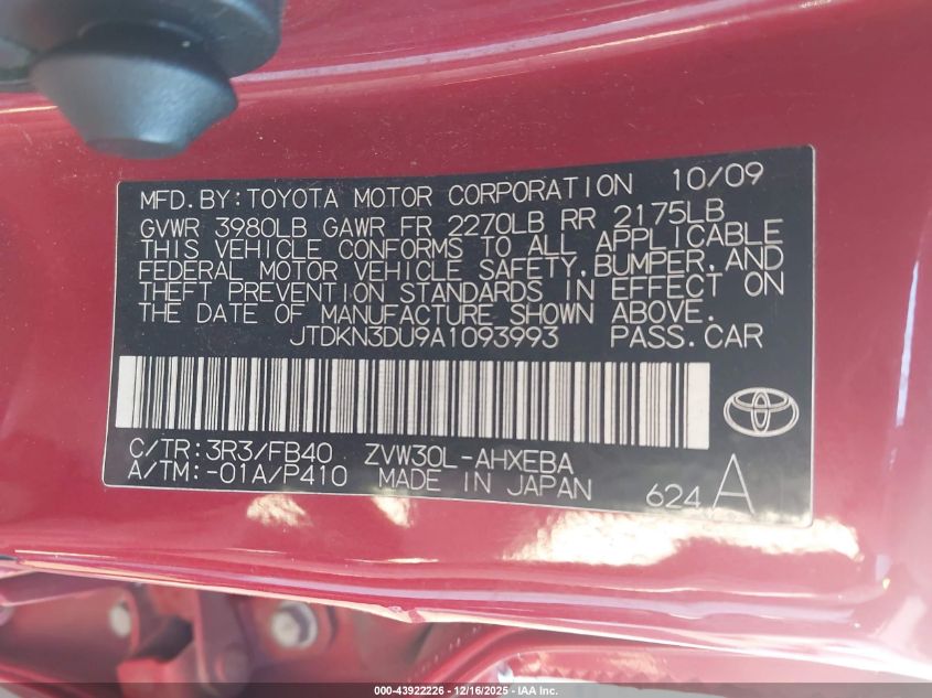 2010 Toyota Prius Ii VIN: JTDKN3DU9A1093993 Lot: 43922226