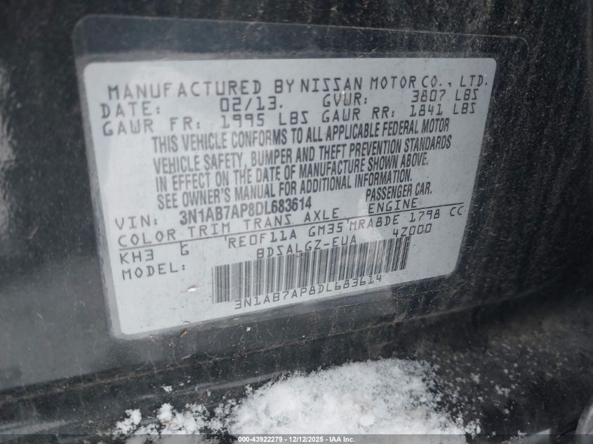 2013 Nissan Sentra Sl VIN: 3N1AB7AP8DL683614 Lot: 43922279