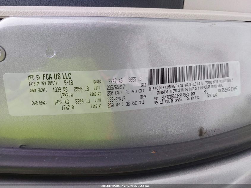 2018 Chrysler Pacifica Touring L VIN: 2C4RC1BG8JR317983 Lot: 43922285