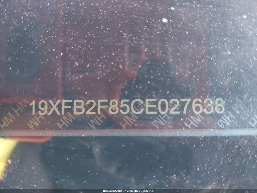 2012 Honda Civic Ex VIN: 19XFB2F85CE027638 Lot: 43922305