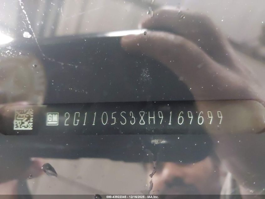 2017 Chevrolet Impala 1Lt VIN: 2G1105S38H9169699 Lot: 43922345