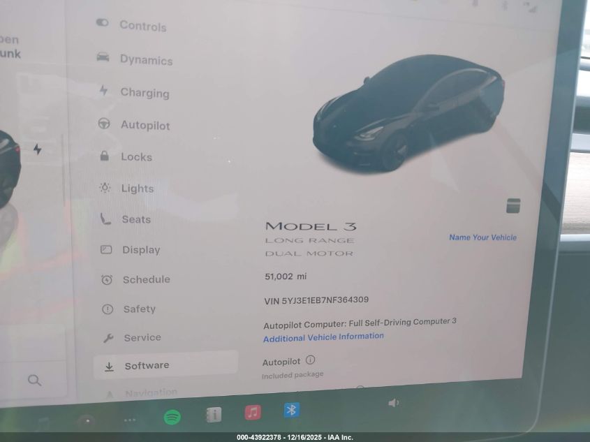 2022 Tesla Model 3 Long Range Dual Motor All-Wheel Drive VIN: 5YJ3E1EB7NF364309 Lot: 43922378