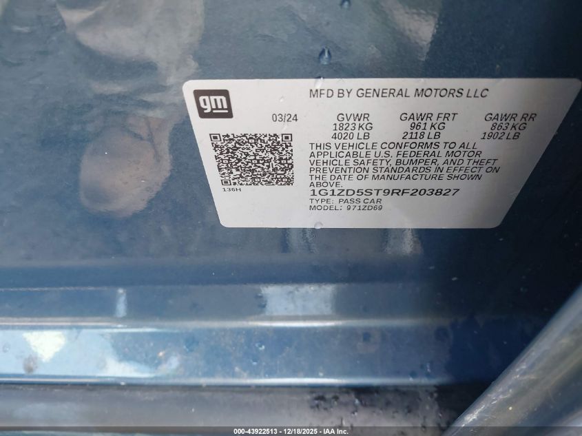 2024 Chevrolet Malibu Fwd 1Lt VIN: 1G1ZD5ST9RF203827 Lot: 43922513