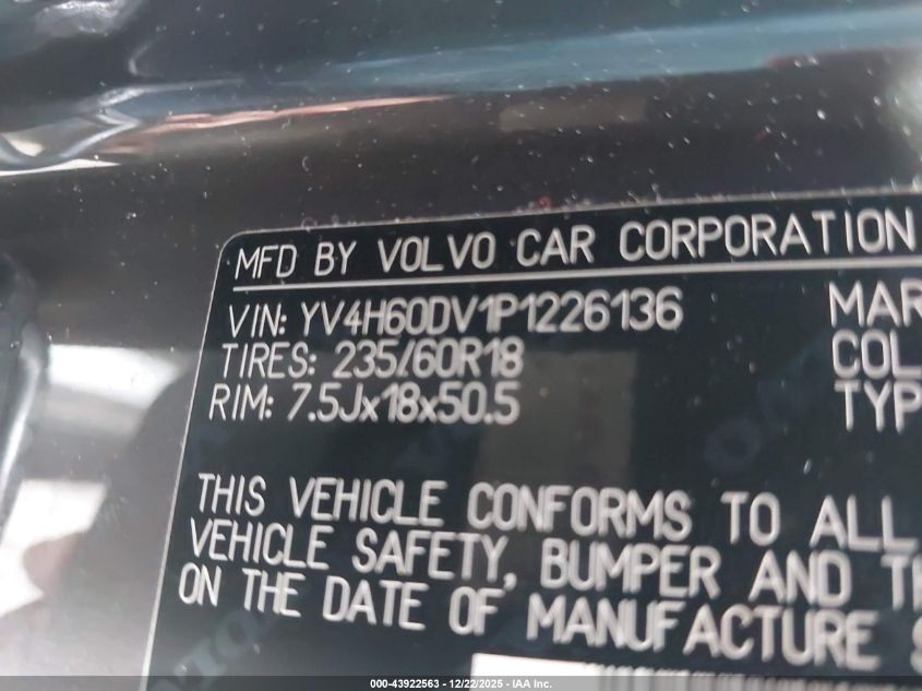 2023 Volvo Xc60 Recharge Plug-In Hybrid T8 Core Bright Theme VIN: YV4H60DV1P1226136 Lot: 43922563