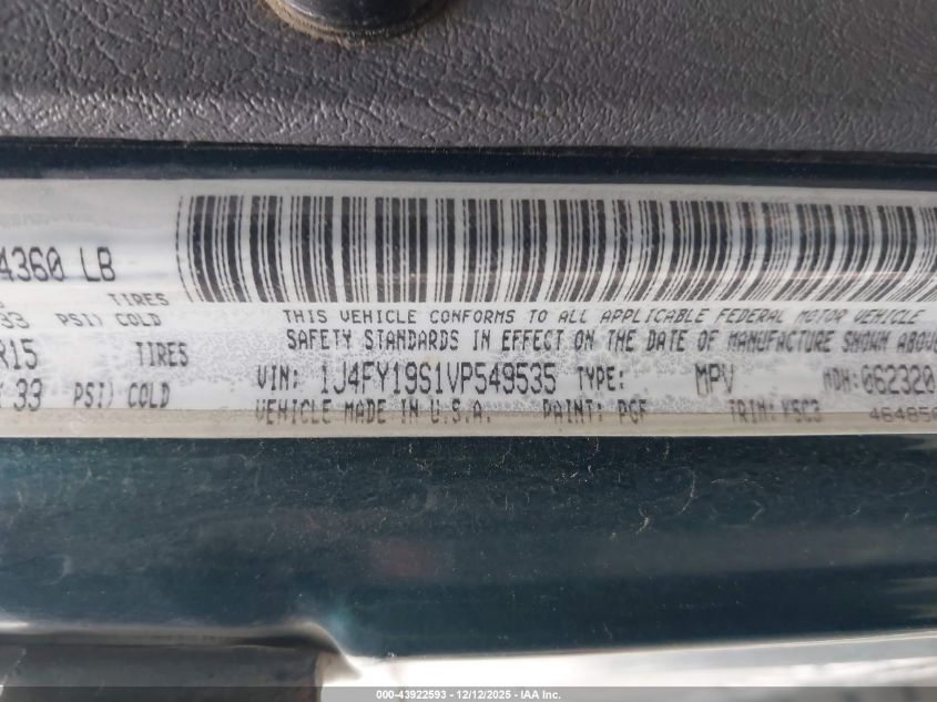 1997 Jeep Wrangler Sport VIN: 1J4FY19S1VP549535 Lot: 43922593