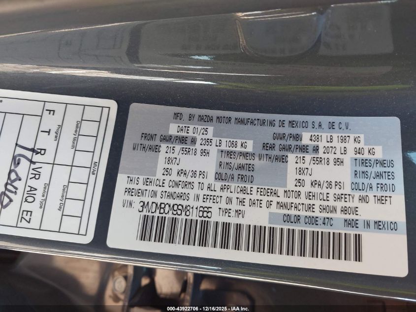2025 Mazda Cx-30 2.5 S Carbon Edition VIN: 3MVDMBCM9SM811665 Lot: 43922706