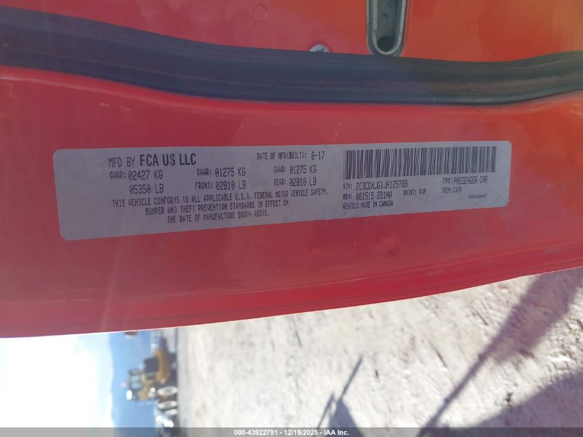 2018 Dodge Charger Gt Awd VIN: 2C3CDXJG1JH129789 Lot: 43922791