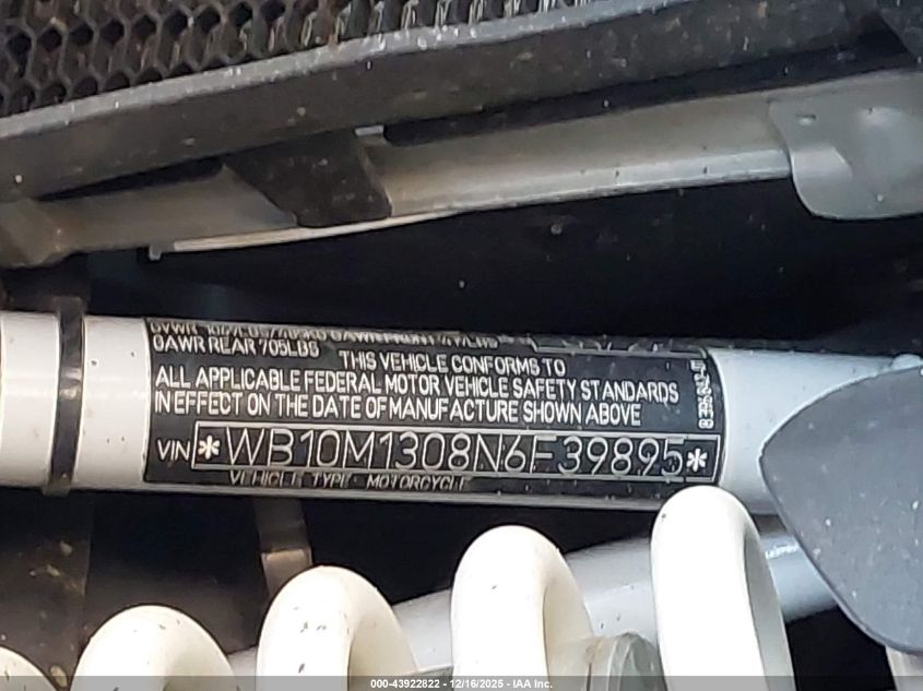 2022 BMW R 1250 Gs Adventure VIN: WB10M1308N6F39895 Lot: 43922822
