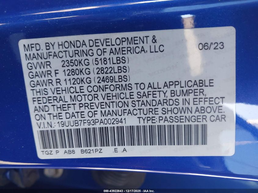 2023 Acura Tlx Type S - Hp Wheel And Tire VIN: 19UUB7F93PA002941 Lot: 43922843