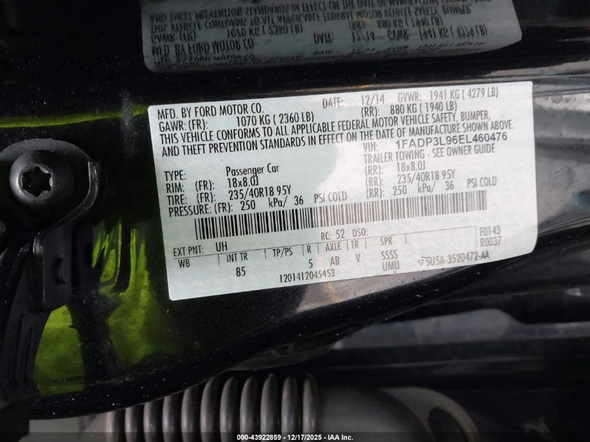 2014 Ford Focus St VIN: 1FADP3L96EL460476 Lot: 43922859