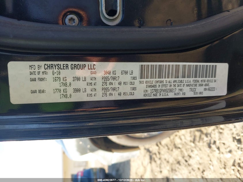 1D7RB1GPXAS238217 2010 DODGE RAM photo no. 9