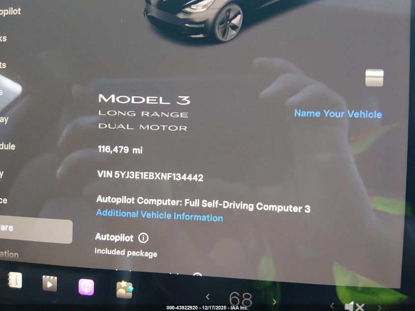 2022 Tesla Model 3 Long Range Dual Motor All-Wheel Drive VIN: 5YJ3E1EBXNF134442 Lot: 43922920