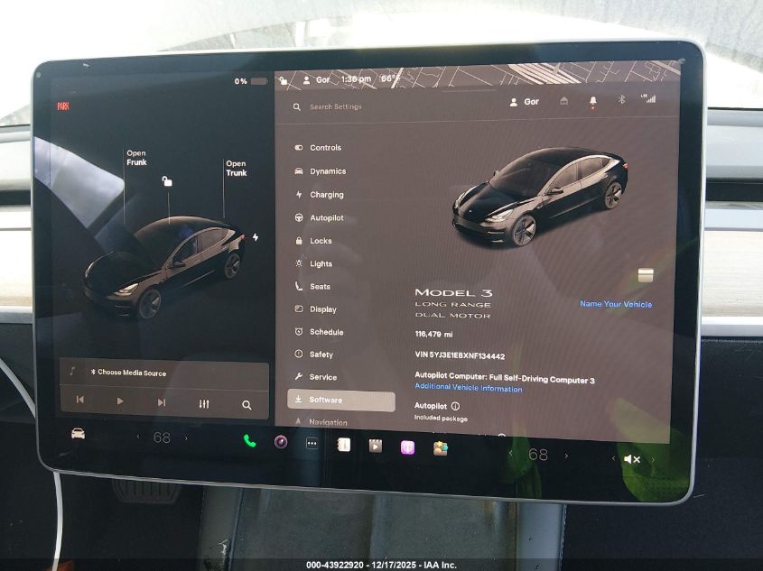 2022 Tesla Model 3 Long Range Dual Motor All-Wheel Drive VIN: 5YJ3E1EBXNF134442 Lot: 43922920