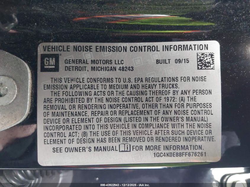 2015 Chevrolet Silverado 3500Hd Ltz VIN: 1GC4K0E88FF676261 Lot: 43922943