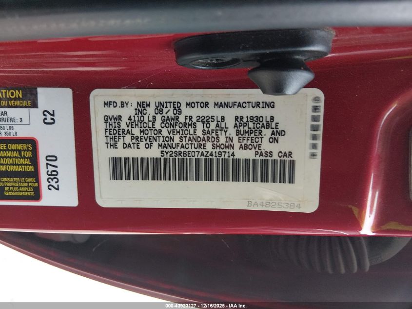 2010 Pontiac Vibe Gt VIN: 5Y2SR6E07AZ419714 Lot: 43923127