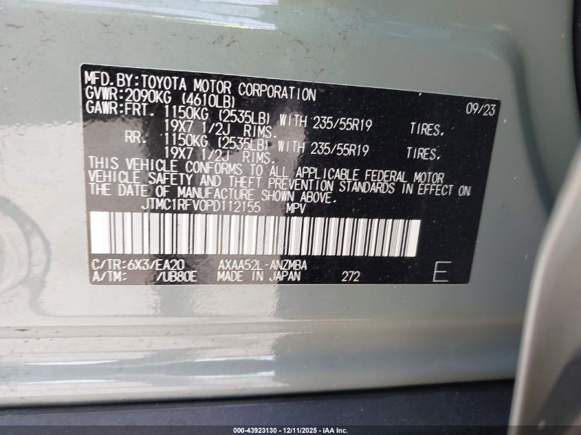 2023 Toyota Rav4 Xle Premium VIN: JTMC1RFV0PD112155 Lot: 43923130