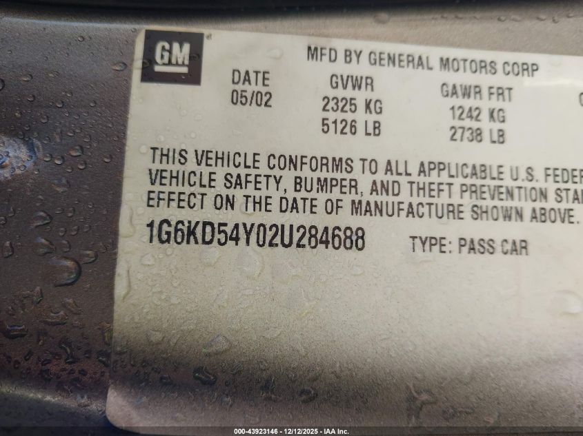 1G6KD54Y02U284688 2002 CADILLAC DE VILLE photo no. 9