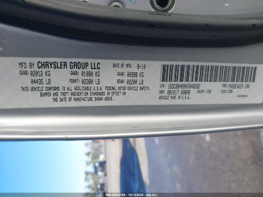 2010 Dodge Caliber Rush VIN: 1B3CB8HB9AD648282 Lot: 43923186