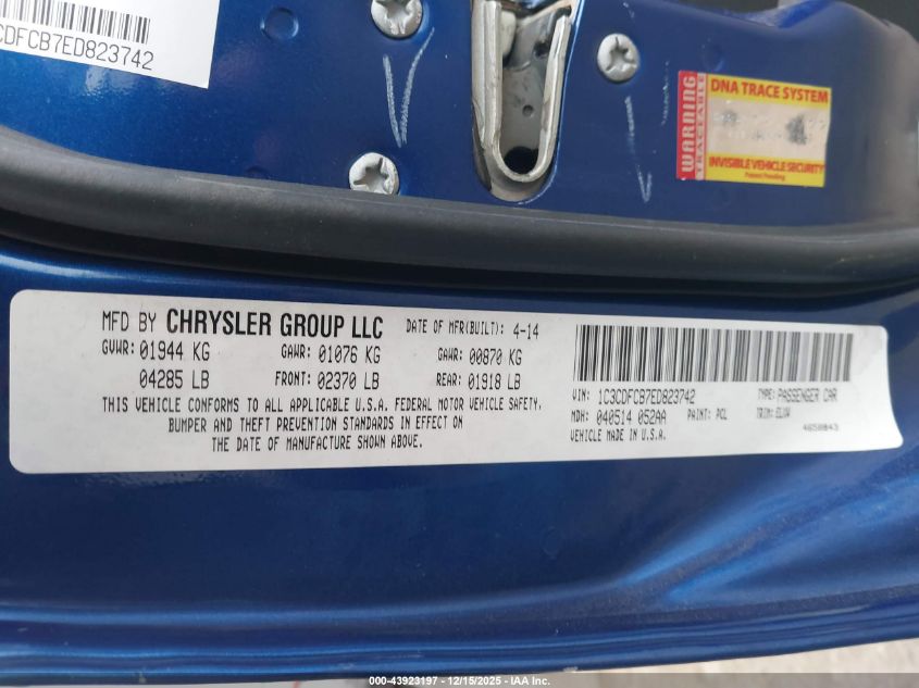 2014 Dodge Dart Limited VIN: 1C3CDFCB7ED823742 Lot: 43923197