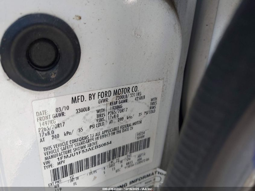 2010 Ford Expedition Xlt VIN: 1FMJU1F53AEB50654 Lot: 43923353