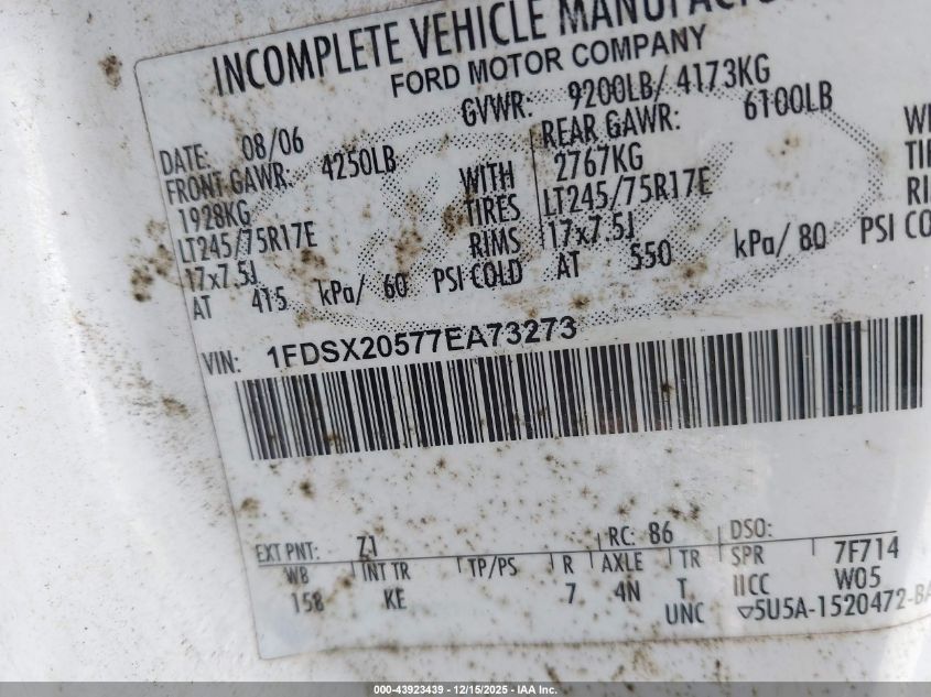 2007 Ford F-250 Xl/Xlt VIN: 1FDSX20577EA73273 Lot: 43923439