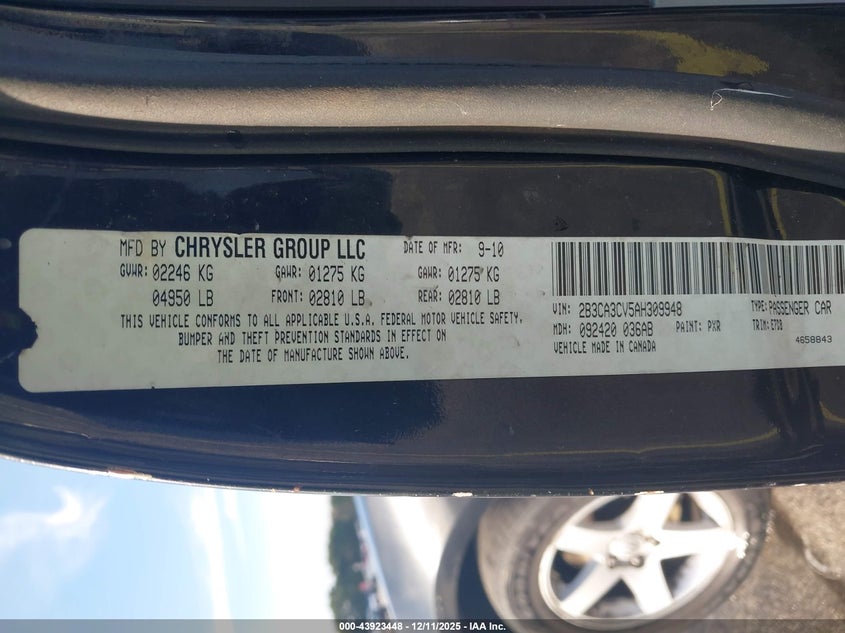 2B3CA3CV5AH309948 2010 DODGE CHARGER photo no. 9