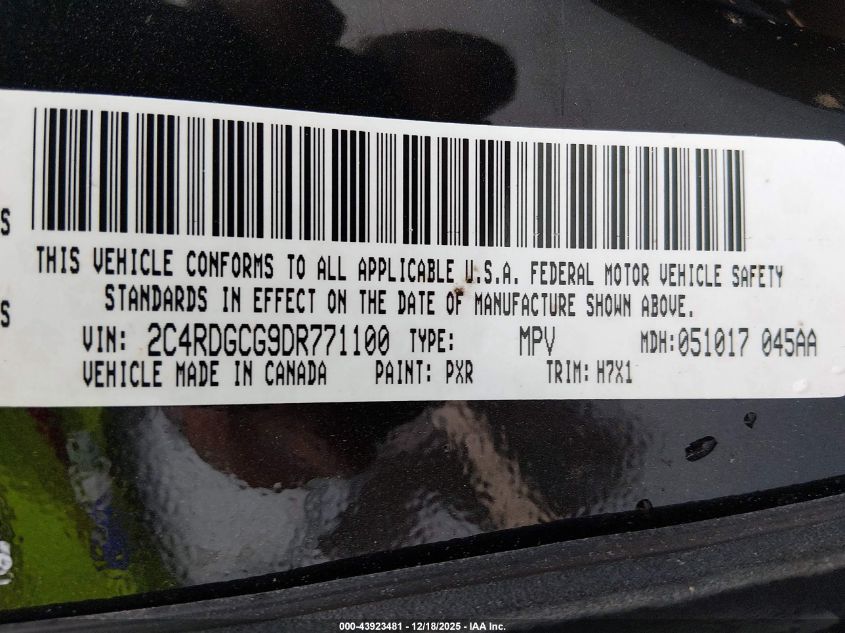 2013 Dodge Grand Caravan Sxt VIN: 2C4RDGCG9DR771100 Lot: 43923481