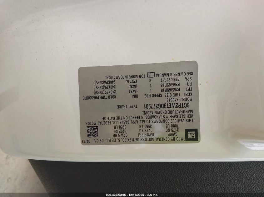 2013 GMC Sierra Slt VIN: 03GTP2WE79DG37790 Lot: 43923495