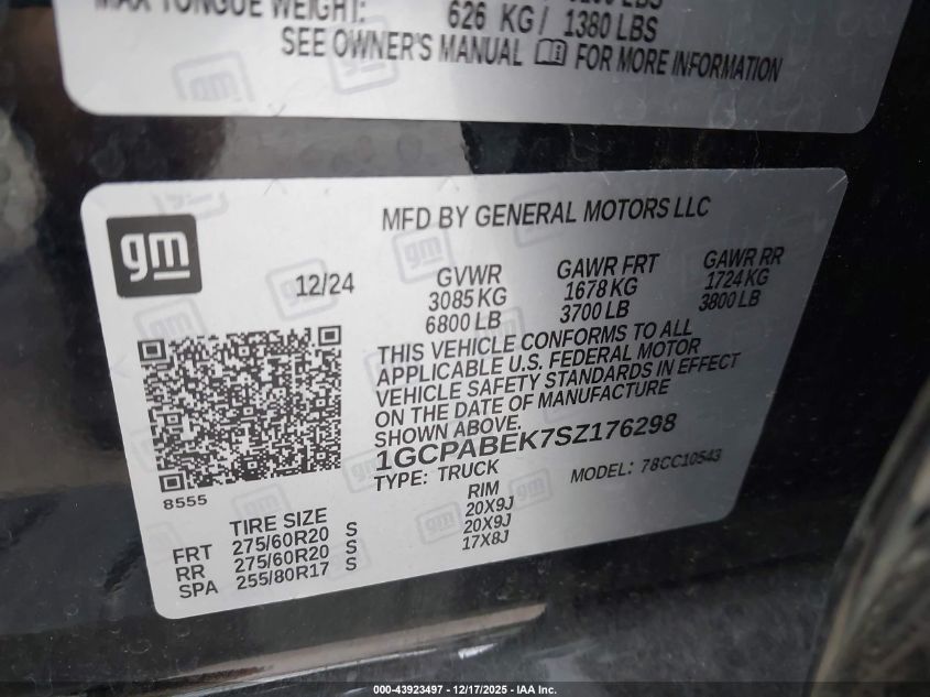 2025 Chevrolet Silverado 1500 2Wd Short Bed Custom VIN: 1GCPABEK7SZ176298 Lot: 43923497