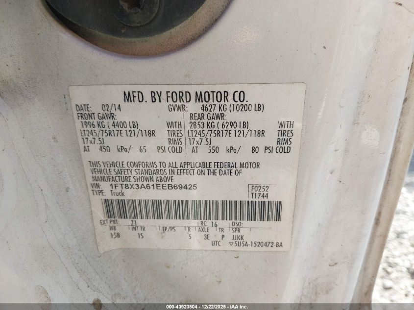 2014 Ford F-350 Xl VIN: 1FT8X3A61EEB69425 Lot: 43923504