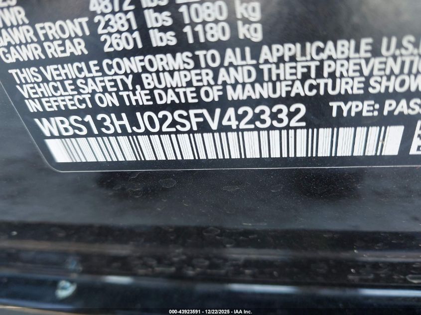 2025 BMW M3 VIN: WBS13HJ02SFV42332 Lot: 43923591